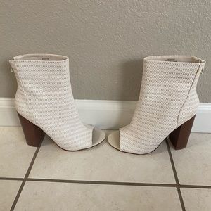 Women’s Cream Faux Leather Peep Toe Booties